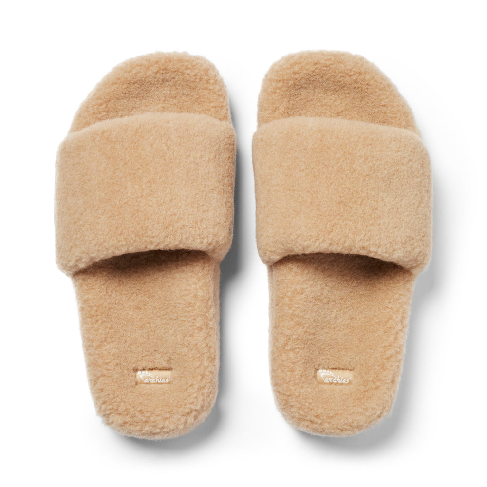  Arch Support Wool Slippers - Single Band Slide - Caramel 