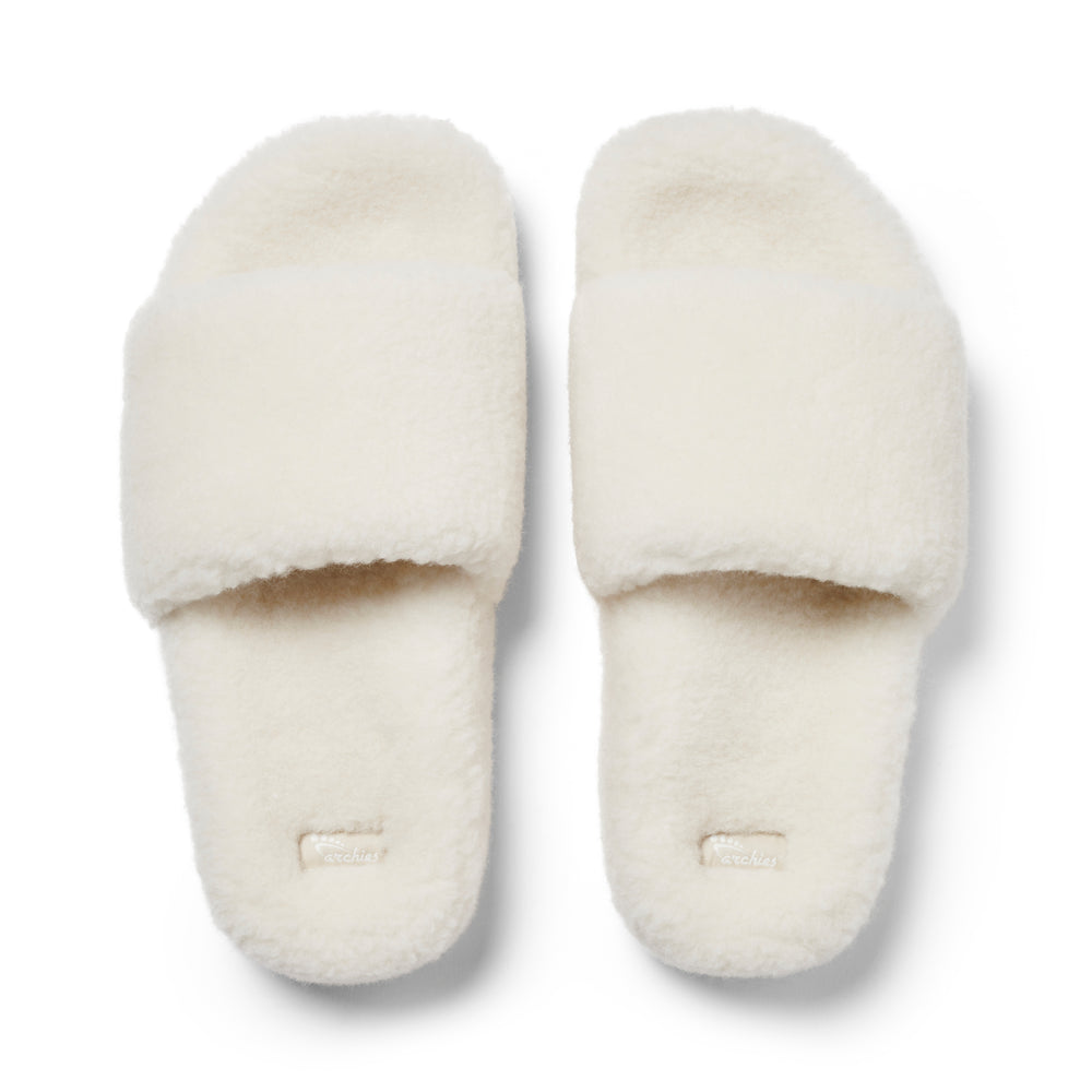  Arch Support Wool Slippers - Single Band Slide - White 