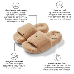Arch Support Wool Slippers - Single Band Slide - Caramel