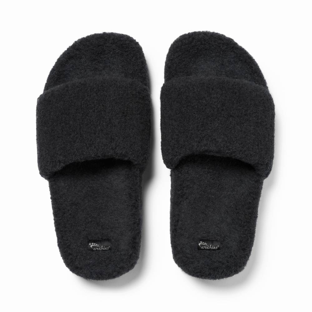 Arch Support Wool Slippers - Single Band Slide - Charcoal 